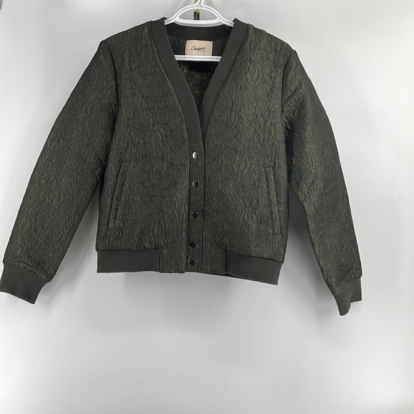 CHEVIGNON floral cardigan bomber jacket embossed metallic green academia sz sm - Picture 4 of 10